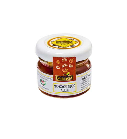 DELICASIA (SR's) MANGO CHUNDOO PICKLE 25 gm (PACK OF 72) GLASS JAR INSTITUTIONAL PACK. PORTION PACK. INDIAN FLAVOR.