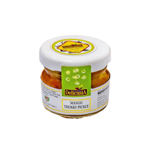 DELICASIA (SR's) MANGO THOKKU PICKLE 25 gm (PACK OF 72) GLASS JAR INSTITUTIONAL PACK. PORTION PACK. INDIAN FLAVOR. - DELICASIA