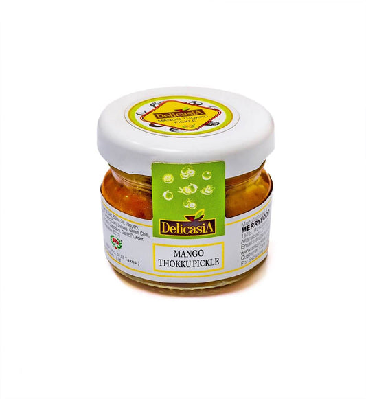 DELICASIA (SR's) MANGO THOKKU PICKLE 25 gm (PACK OF 72) GLASS JAR INSTITUTIONAL PACK. PORTION PACK. INDIAN FLAVOR. - DELICASIA